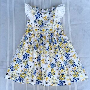 Iris & Ivy Floral Dress little girls size 24 mo  Blue & Yellow bumble bee print